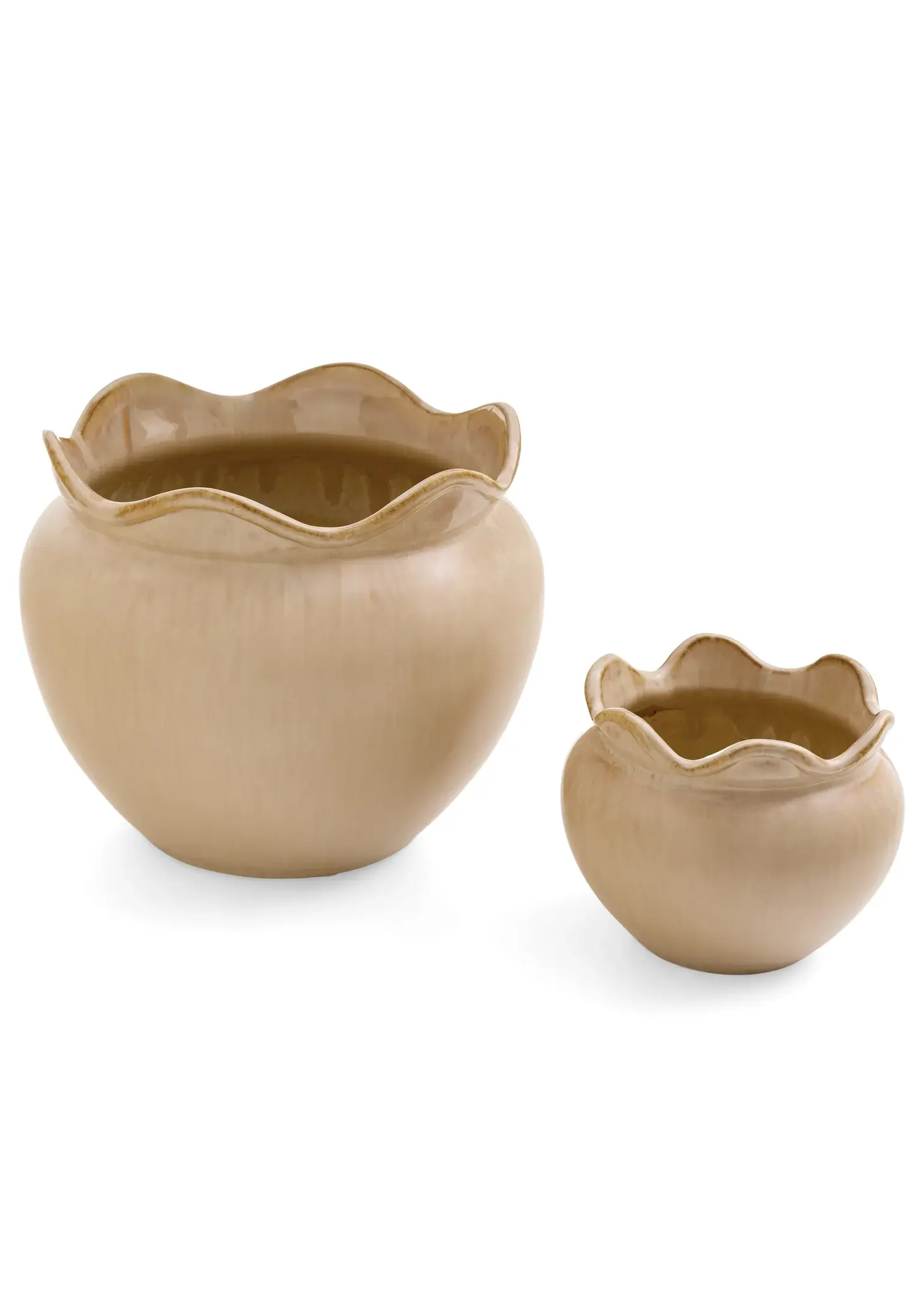 PLANTER LARGE CLAY W/ RUFFLES LIGHT MOCHA