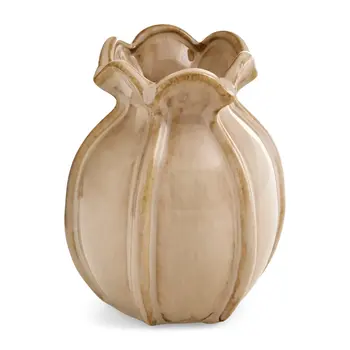 VASE SMALL CLAY ROUND W/ RUFFLES LIGHT MOCHA