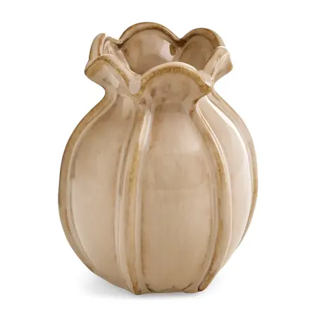 VASE SMALL CLAY ROUND W/ RUFFLES LIGHT MOCHA