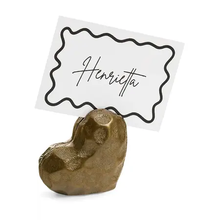 DECO HEART CARD HOLDER ALUMINIUM ANTIQUE BRASS
