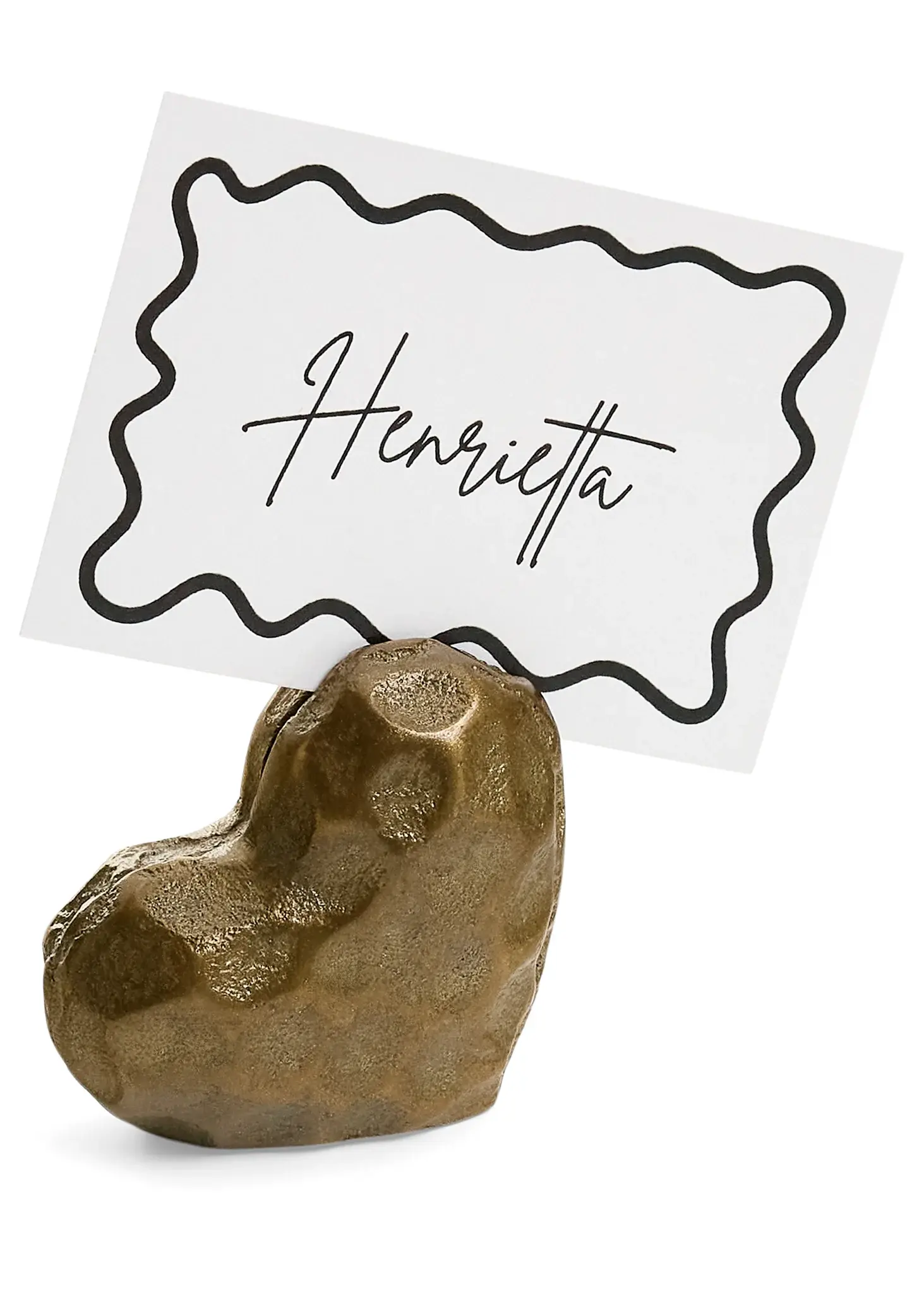 DECO HEART CARD HOLDER ALUMINIUM ANTIQUE BRASS