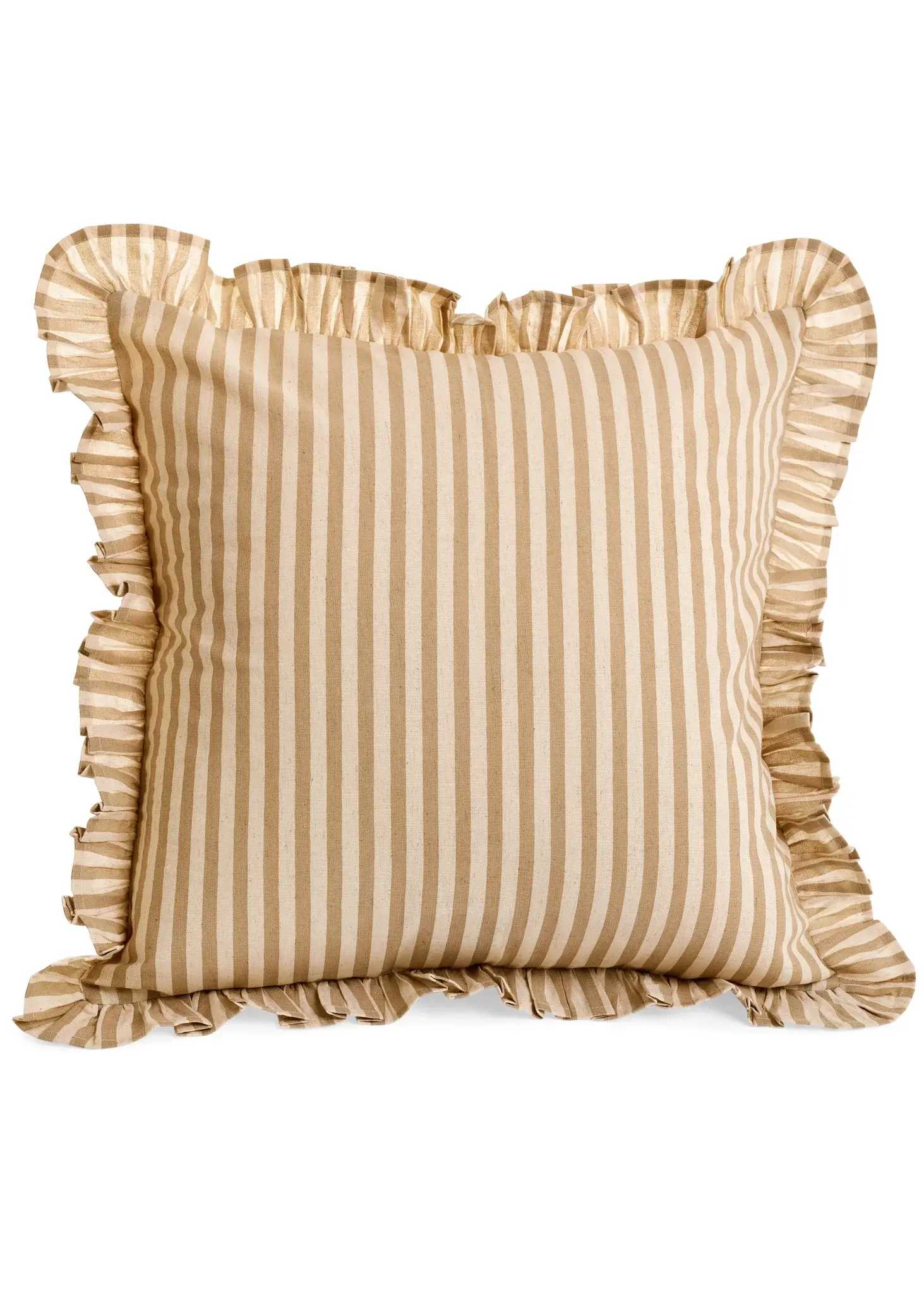 CUSHION COT PRINT STRIPES W/ FRILLS 20X20 NT-TAUPE