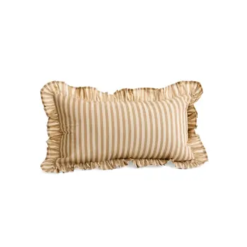 CUSHION COT PRINT STRIPES W/ FRILLS 12X22 NT-TAUPE