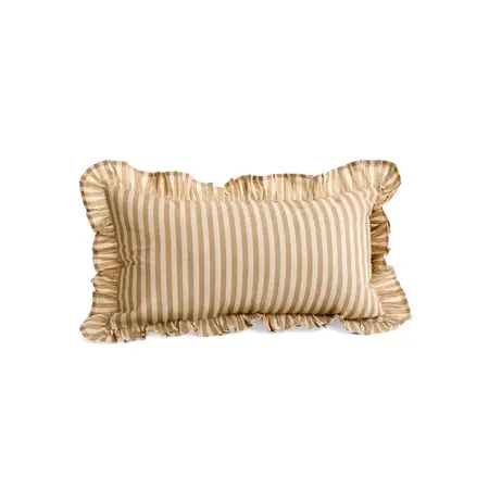 CUSHION COT PRINT STRIPES W/ FRILLS 12X22 NT-TAUPE