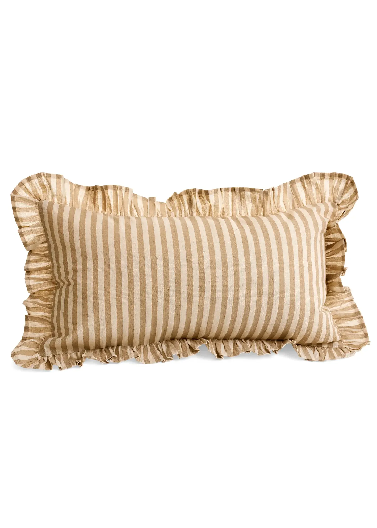 CUSHION COT PRINT STRIPES W/ FRILLS 12X22 NT-TAUPE