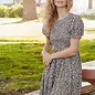 Puff Sleeve Smocked Floral Dress W Pockets Black