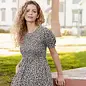 Puff Sleeve Smocked Floral Dress W Pockets Black