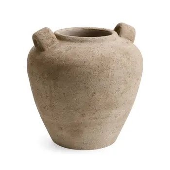 VASE URN WITH HANDLES CEMENT TEXTURED NATURAL