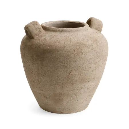 VASE URN WITH HANDLES CEMENT TEXTURED NATURAL