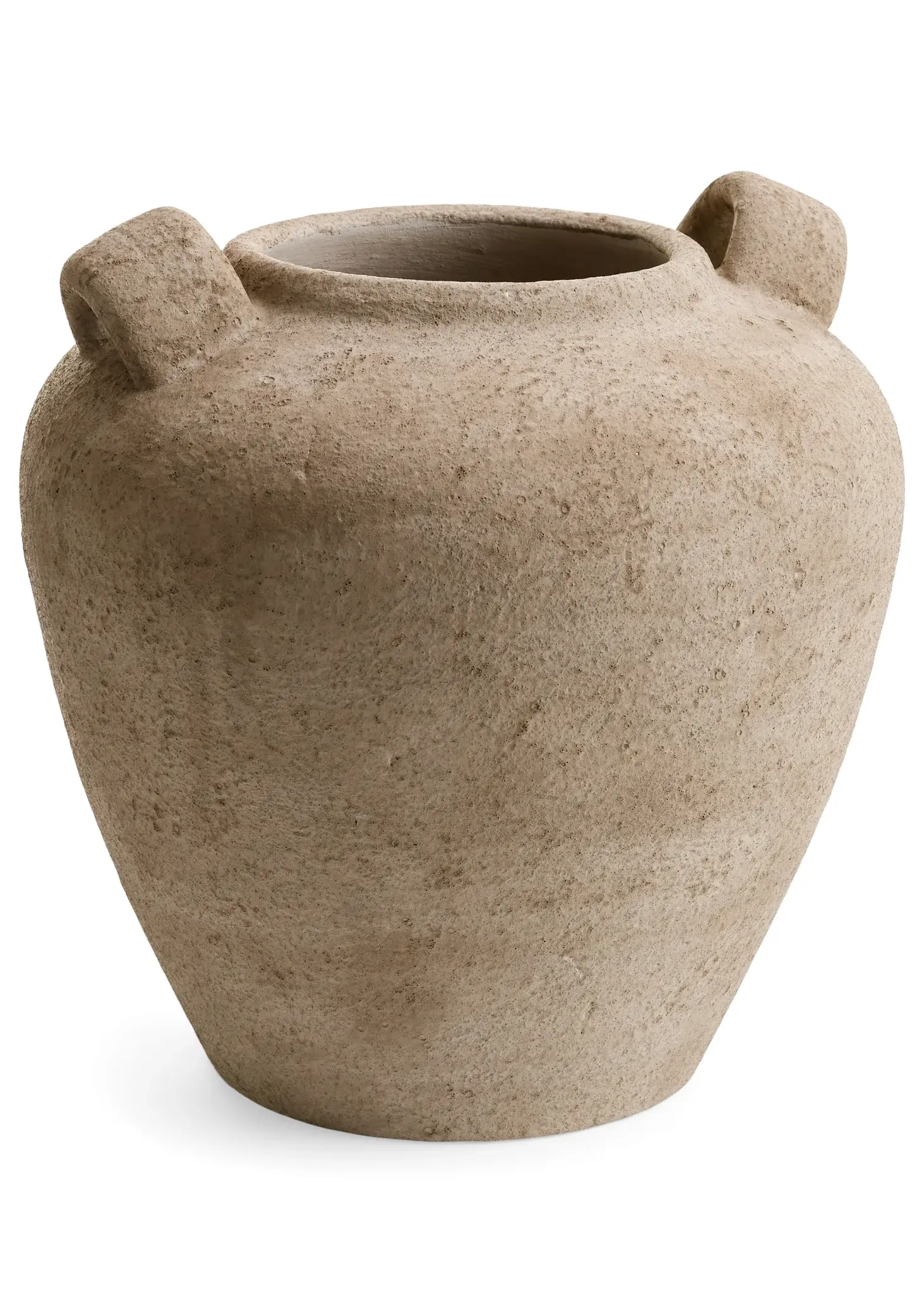 VASE URN WITH HANDLES CEMENT TEXTURED NATURAL
