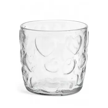 DRINKING GLASS RECYCLED GLASS HEART DESIGN CLEAR