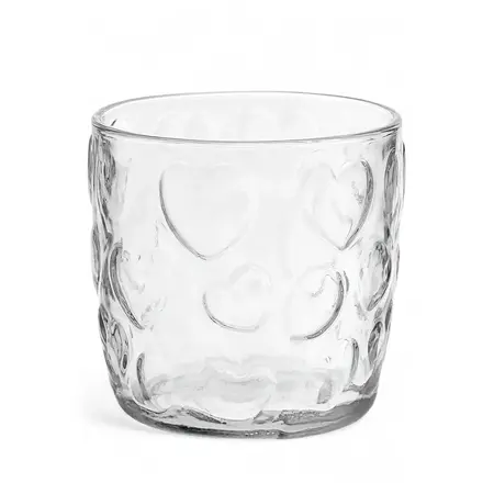 DRINKING GLASS RECYCLED GLASS HEART DESIGN CLEAR