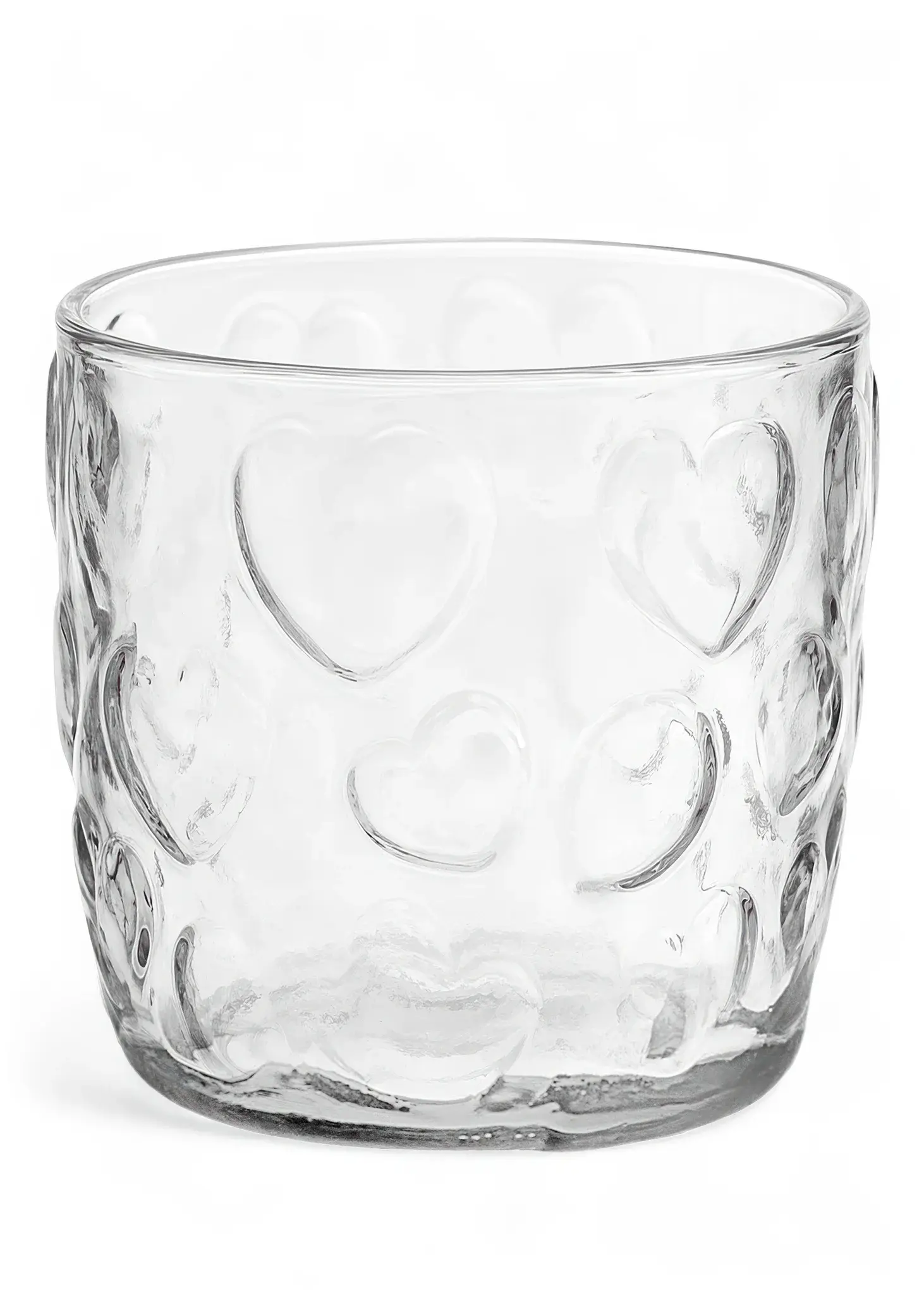 DRINKING GLASS RECYCLED GLASS HEART DESIGN CLEAR