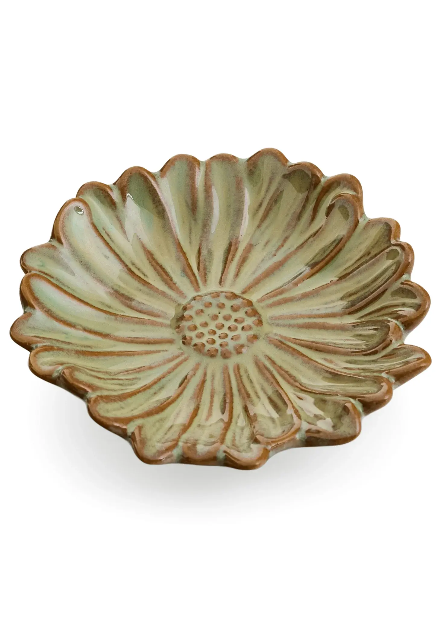 PLATE SMALL DAISY SHAPE PORCELAIN ANTIQUE GREEN 8133014