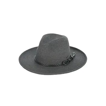 C.C Leather String Rope Band Paper Panama Hat Black