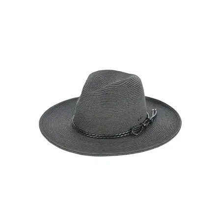 C.C Leather String Rope Band Paper Panama Hat Black