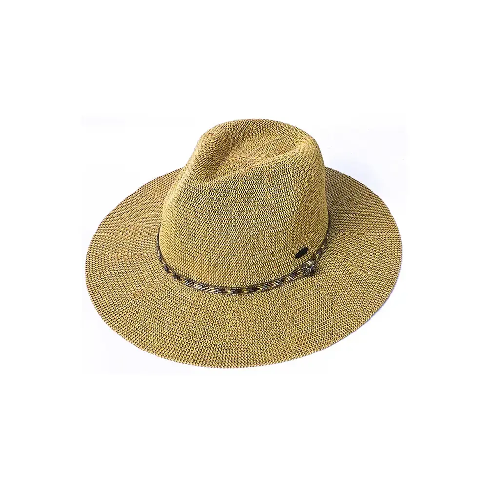 C.C Rhinestone Bugle Bead Trim Panama Hat Natural