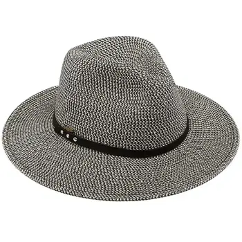 C.C Suede Band Trim Panama Sun Hat Black