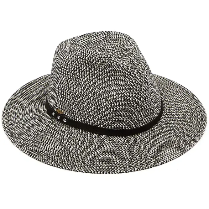 C.C Suede Band Trim Panama Sun Hat Black