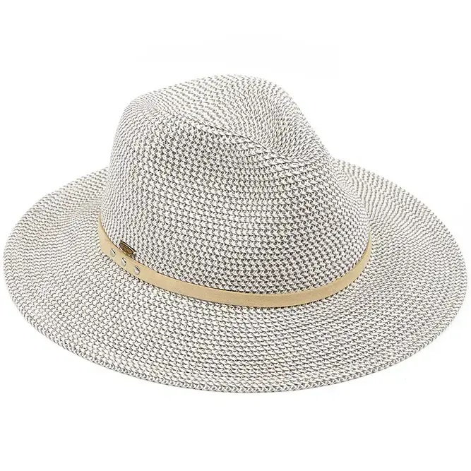 C.C Suede Band Trim Panama Sun Hat Grey
