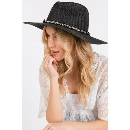 Confetti Braided Chain Band Summer Straw Hat Black