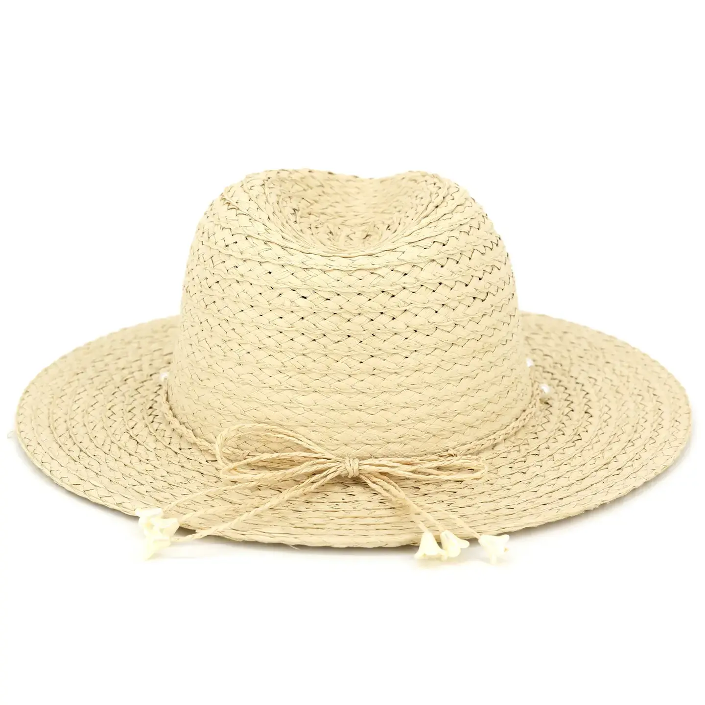 Woven Pearl Band with Flower Beads Straw Fedora Sun Hat Beige