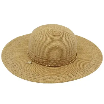 Starfish Charm and Beaded Band Wide Brim Straw Hat