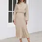 Ladies Elegant Satin Party Daily Midi Dress Apricot