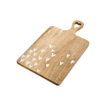 SERVING BOARD MANGO WOOD W/ HEARTS NATURAL-WHITE