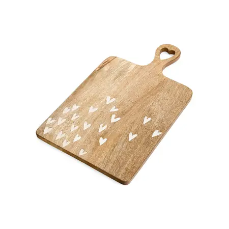 SERVING BOARD MANGO WOOD W/ HEARTS NATURAL-WHITE