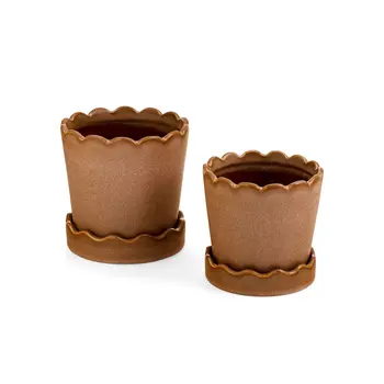 PLANTER SMALL CERAMIC SCALLOP EDGE ROSEWOOD