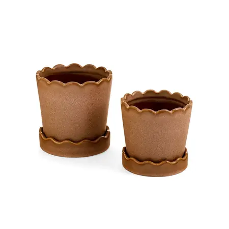 PLANTER SMALL CERAMIC SCALLOP EDGE ROSEWOOD