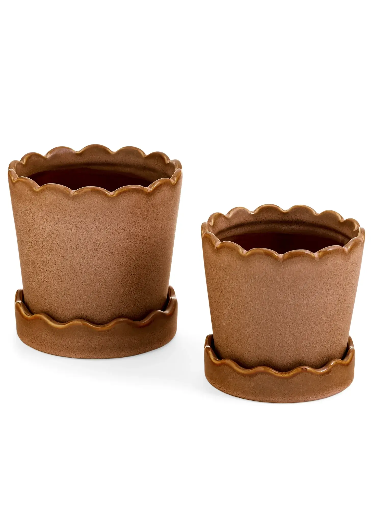PLANTER SMALL CERAMIC SCALLOP EDGE ROSEWOOD