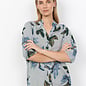 Navy Woven Blouse Striped Flowers