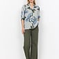 Navy Woven Blouse Striped Flowers