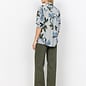 Navy Woven Blouse Striped Flowers