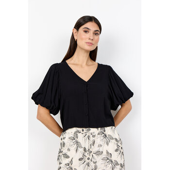 Black V-Neck Woven Blouse