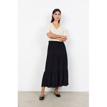 Black Woven Maxi Skirt Ruffles