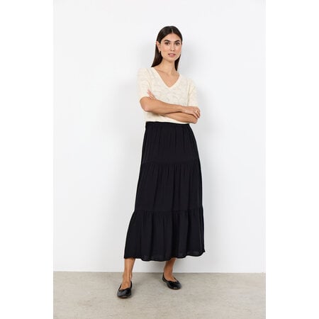 Black Woven Maxi Skirt Ruffles