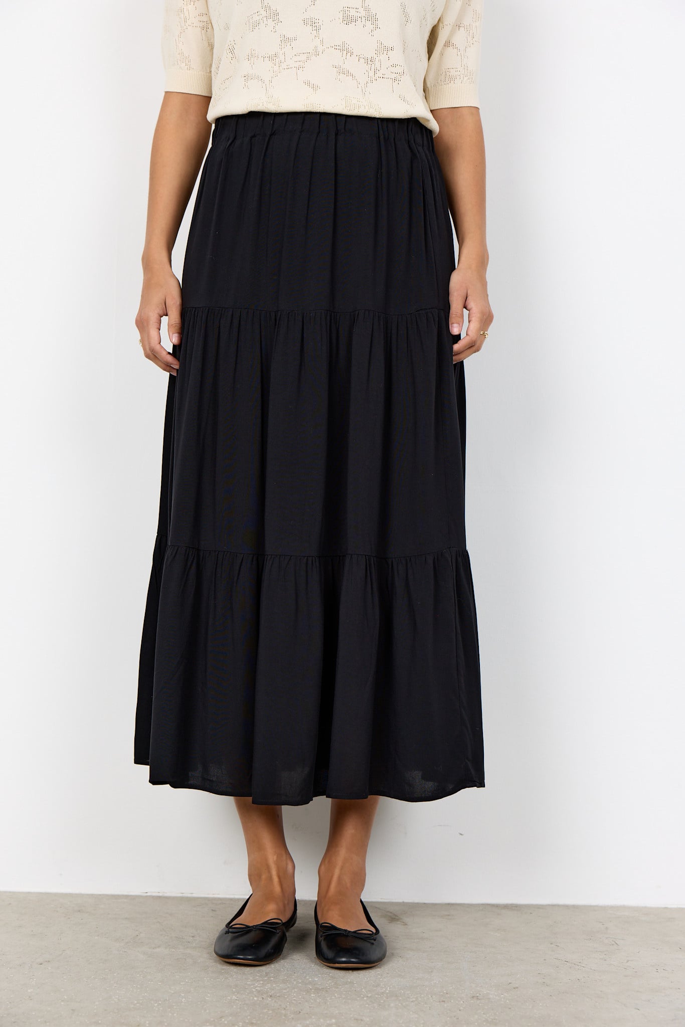 Black Woven Maxi Skirt Ruffles