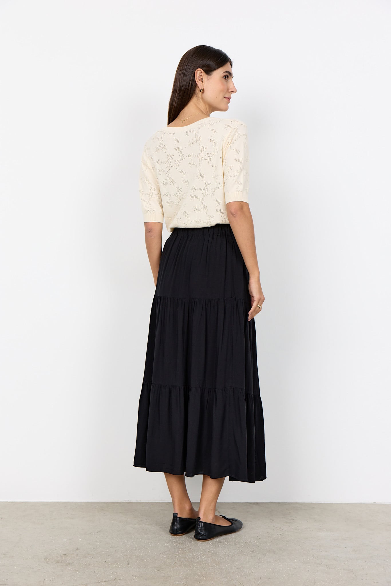 Black Woven Maxi Skirt Ruffles