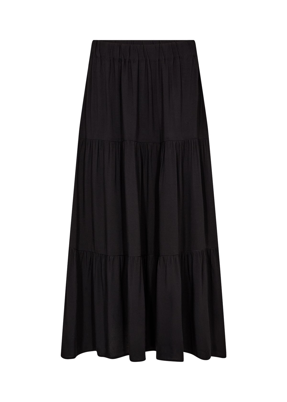 Black Woven Maxi Skirt Ruffles