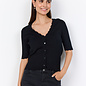 Black Knitted Sweater V-Neck Ruffle Details