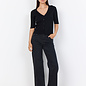 Black Knitted Sweater V-Neck Ruffle Details