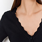 Black Knitted Sweater V-Neck Ruffle Details