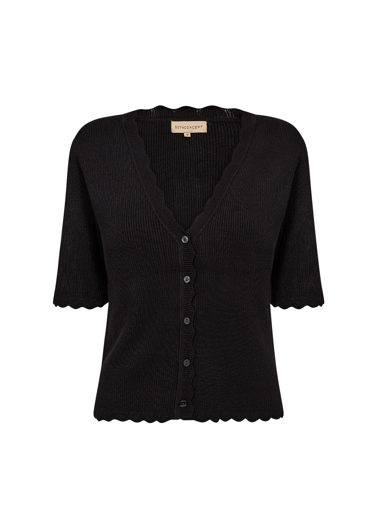 Black Knitted Sweater V-Neck Ruffle Details
