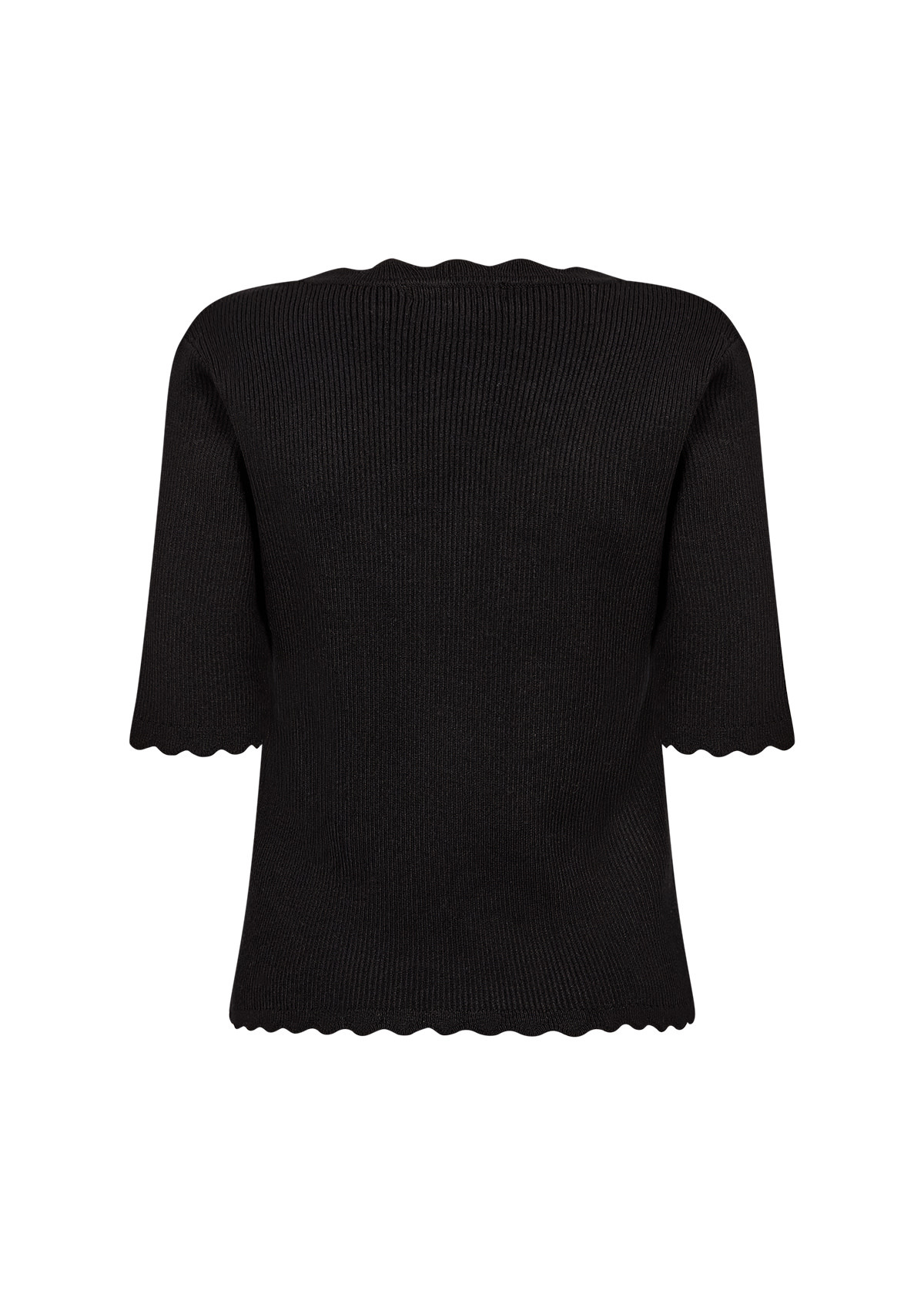 Black Knitted Sweater V-Neck Ruffle Details