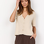 Knitted Sweater V-Neck Cream Melange Ruffle Details