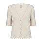 Knitted Sweater V-Neck Cream Melange Ruffle Details