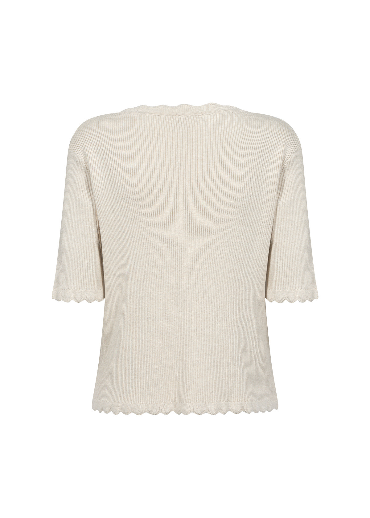 Knitted Sweater V-Neck Cream Melange Ruffle Details